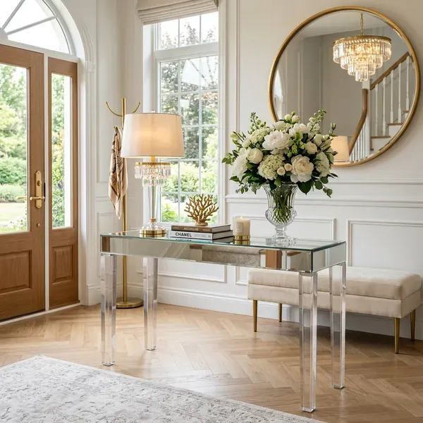 Stylish acrylic and mirrored console table design