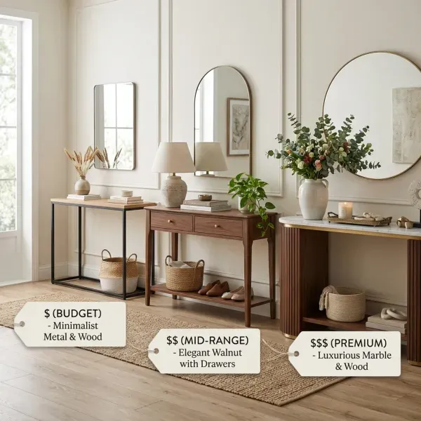 Entryway console table budget planning guide with price comparison