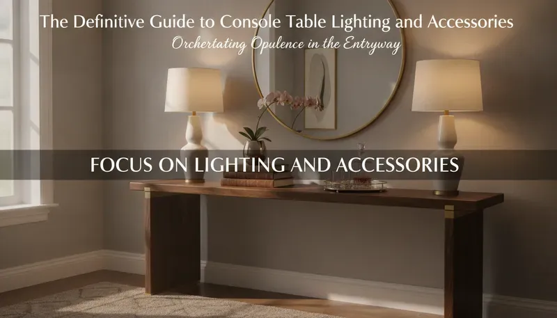 Console table with table lamp, sconces, and decorative accessories