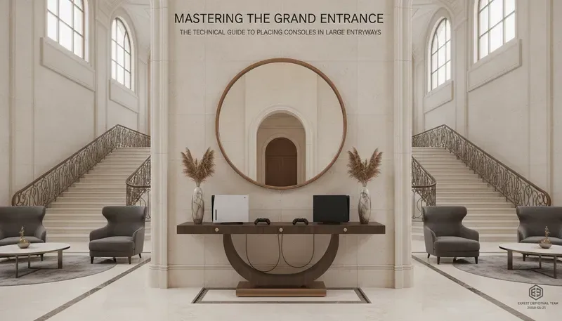 Console table placement in large grand entryways