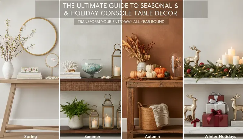 Seasonal entryway console table decor ideas for spring, summer, fall, and winter