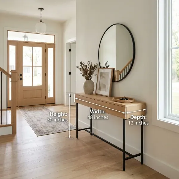Console table size guide with measurement diagram