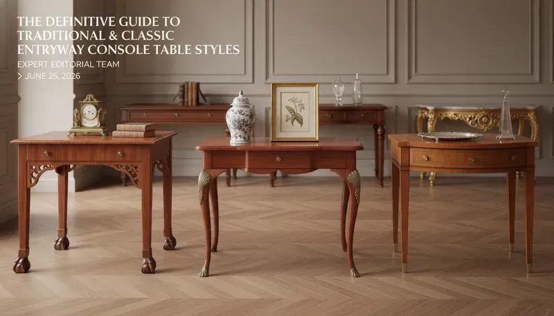 Traditional console table styles including Queen Anne, Chippendale, Hepplewhite, and Victorian designs
