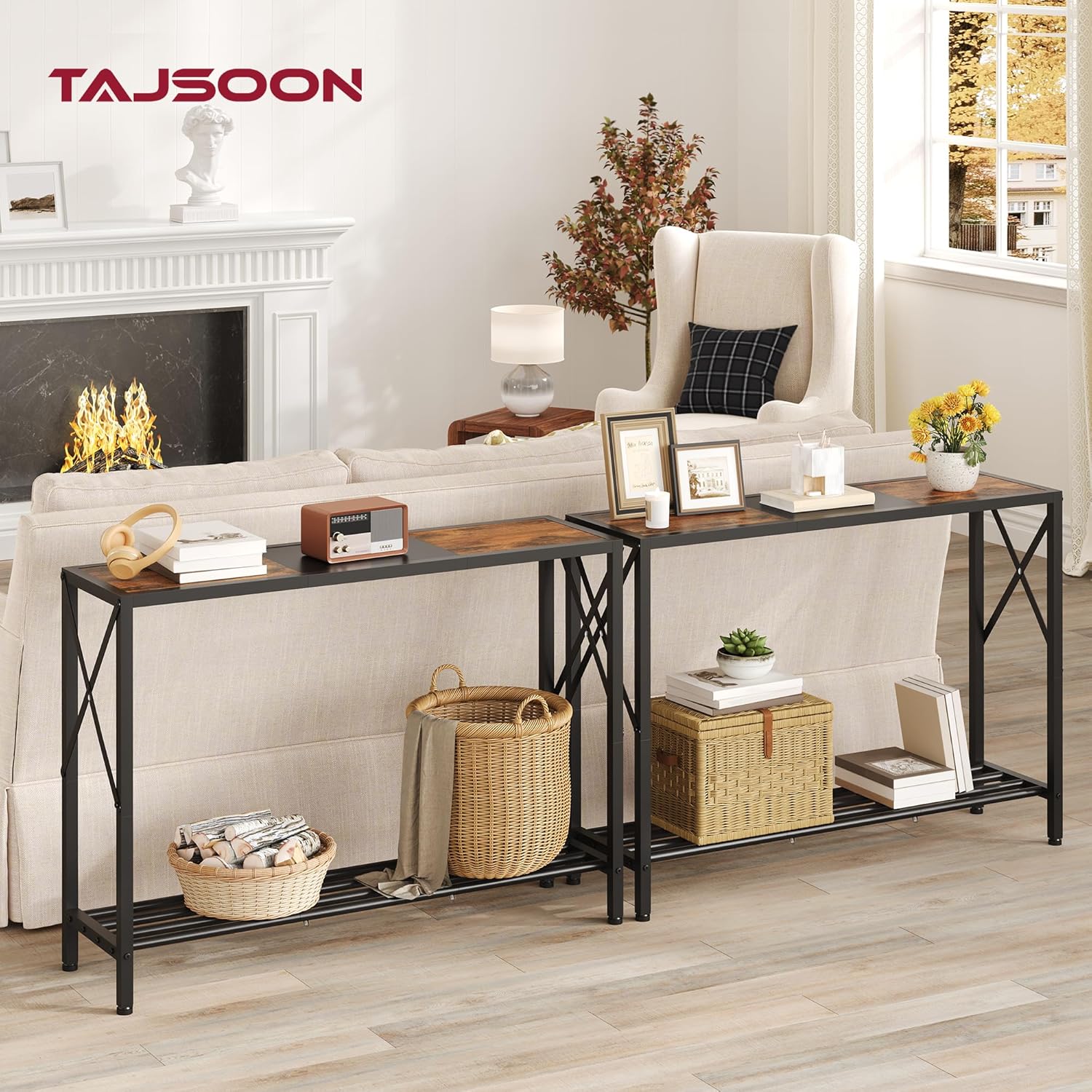 Tajsoon Console Table 41.8", 2 Tier Industrial Entryway Table with Shelves | Narrow Entrance Sofa Table, Console Tables for Entryway, Hallway, Foyer, Living Room, Corridor, Rustic Brown and Black — photo 2