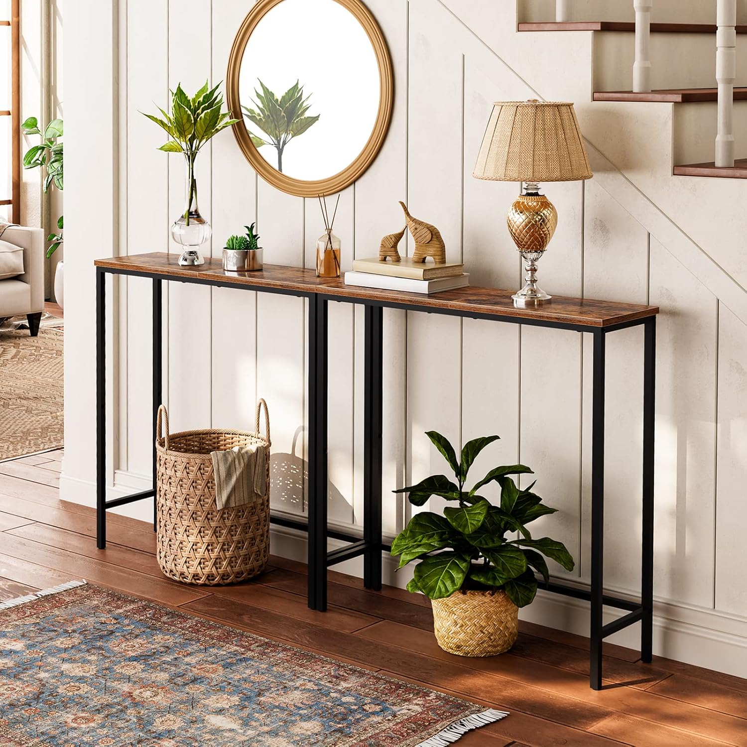HOOBRO Narrow Console Table, 29.5" Small Entryway Table, Thin Sofa Side Display Table, for Hallway, Bedroom, Living Room, Foyer, Rustic Brown and Black BF75XG01 — photo 2
