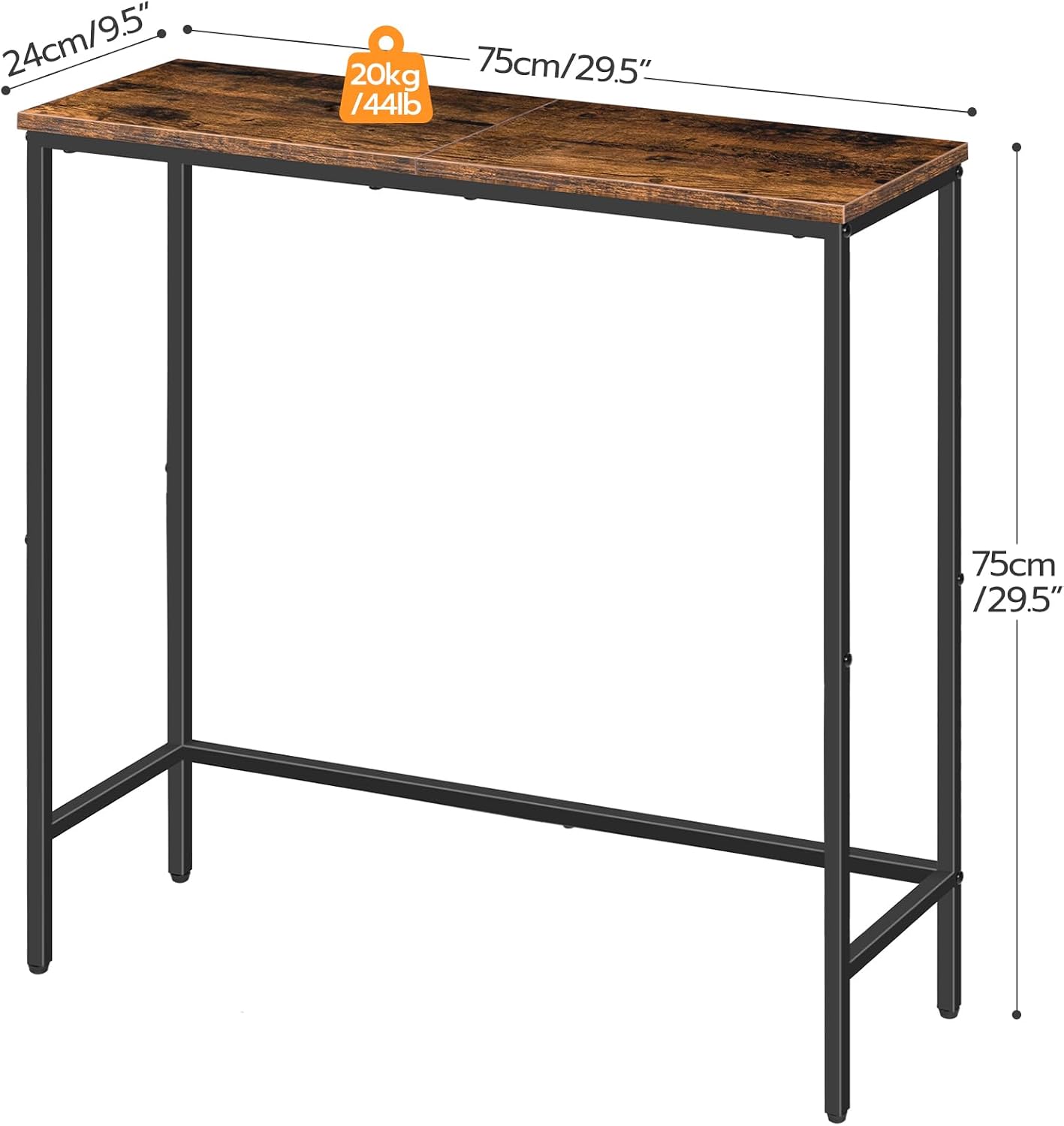 HOOBRO Narrow Console Table, 29.5" Small Entryway Table, Thin Sofa Side Display Table, for Hallway, Bedroom, Living Room, Foyer, Rustic Brown and Black BF75XG01 — photo 3