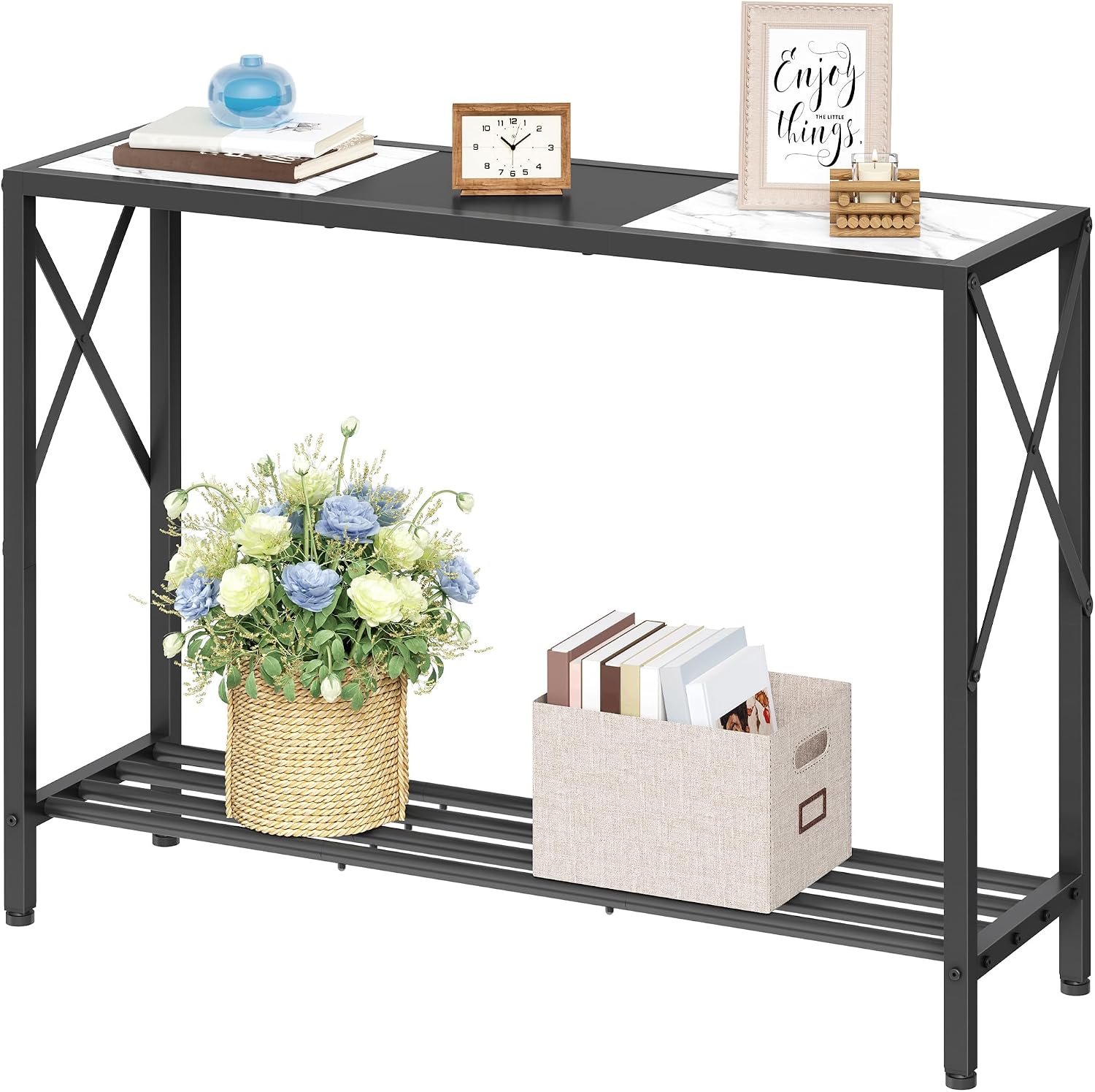 Tajsoon Console Table 41.8", 2 Tier Entryway Table with Storage Shelves | Narrow Sofa Table, Behind Couch Table for Entryway, Hallway, Black and White
