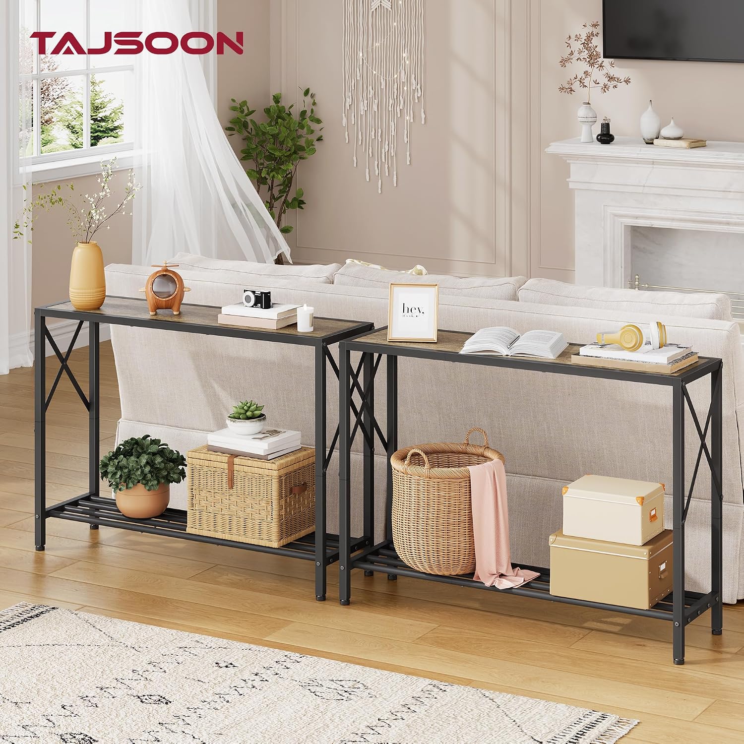 Tajsoon Console Table 41.8", 2 Tier Industrial Entryway Table with Shelves | Narrow Entrance Table for Entryway, Hallway, Grey and Black — photo 2