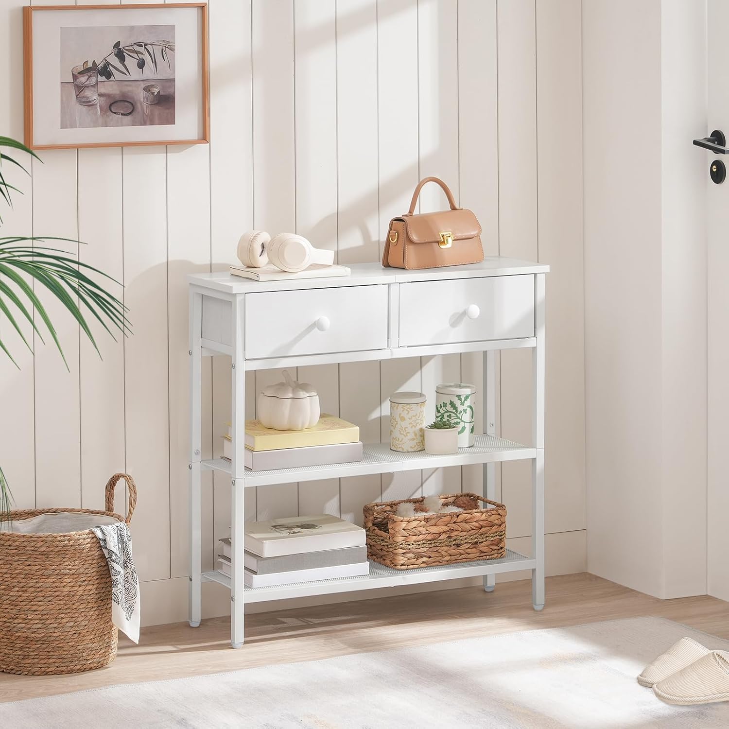 HOOBRO 29.5" Narrow Console Table with 2 Fabric Drawers, Sofa Table, Small Entryway Table with 3-Tier Storage Shelves, Behind Couch Table, for Living Room, Hallway, Rustic Brown and Black BF72XG01 — photo 2