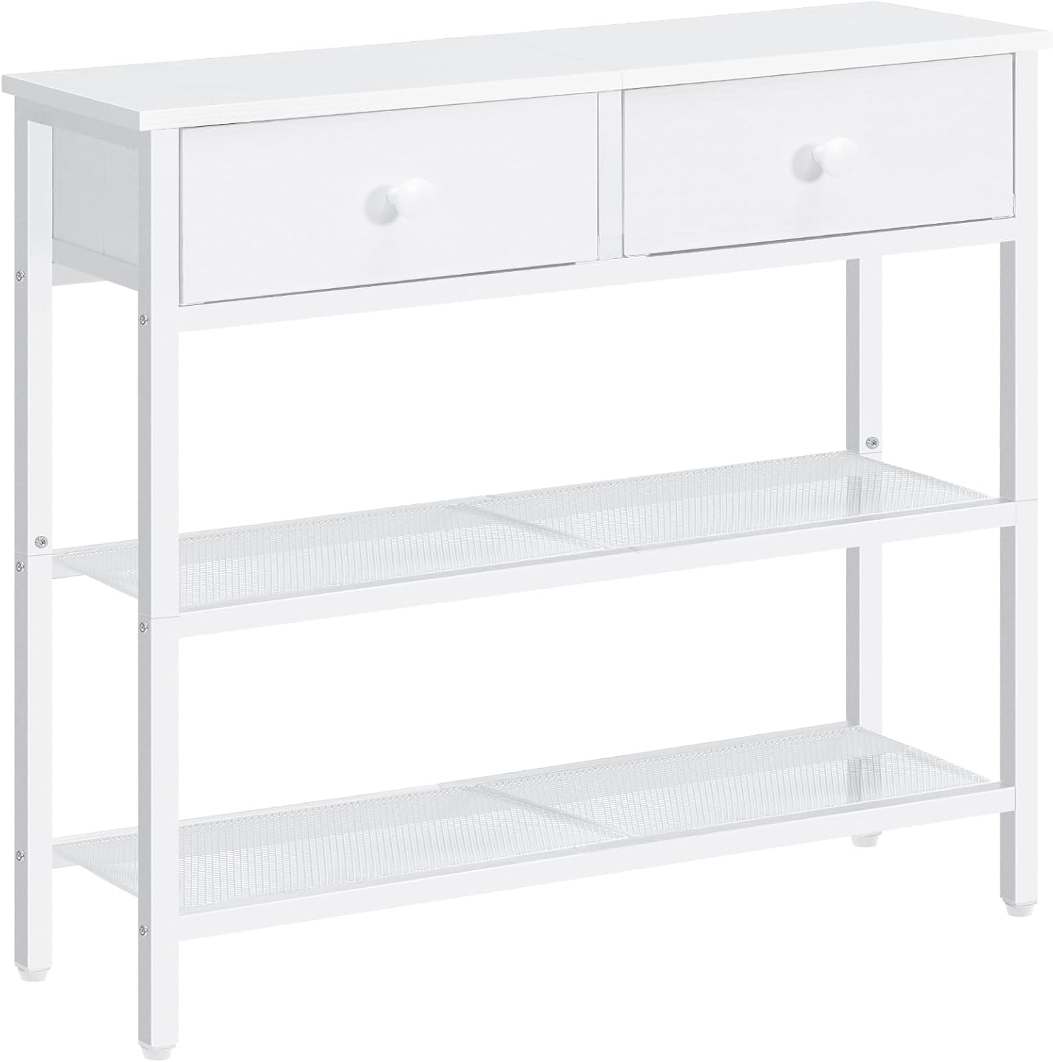 HOOBRO 29.5" Narrow Console Table with 2 Fabric Drawers, Sofa Table, Small Entryway Table with 3-Tier Storage Shelves, Behind Couch Table, for Living Room, Hallway, Greige and Black BG72XG01