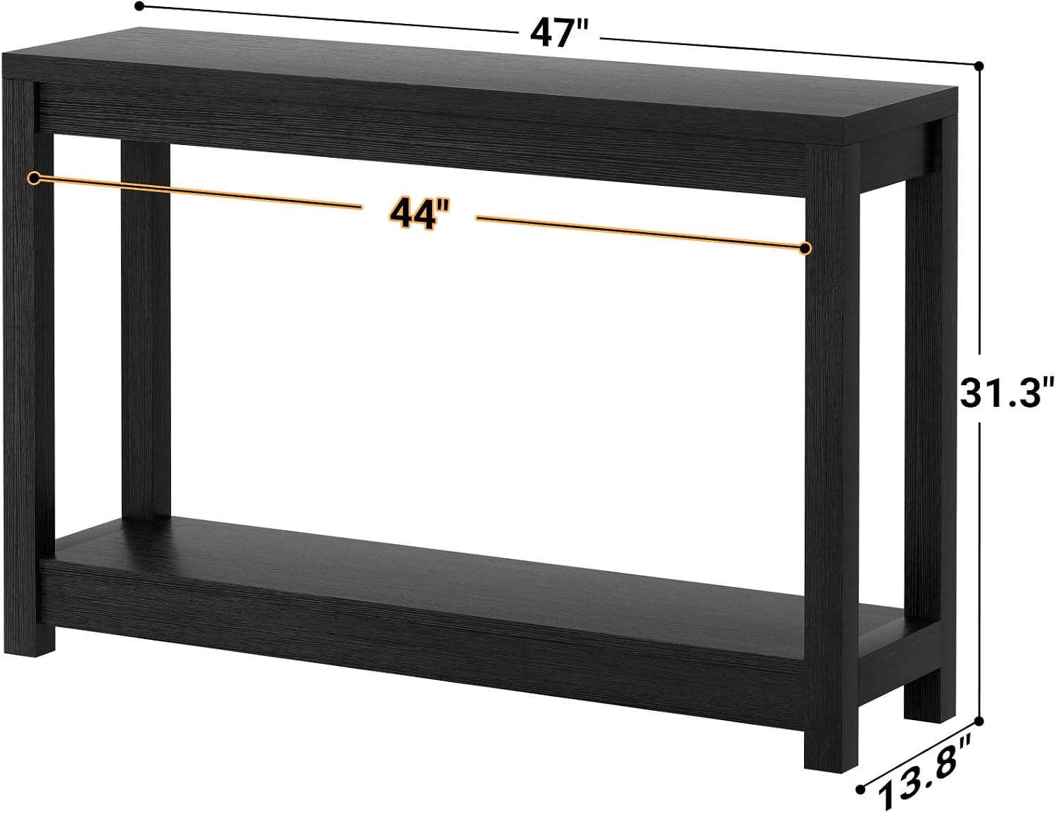 Besiost 47" Farmhouse Wood Entryway Table Narrow Console Table with Storage Behind Couch Sofa Table with Shelves for Entry Way with Open Storage, Easy Assembly, Embossed Wood Grain Black — photo 3