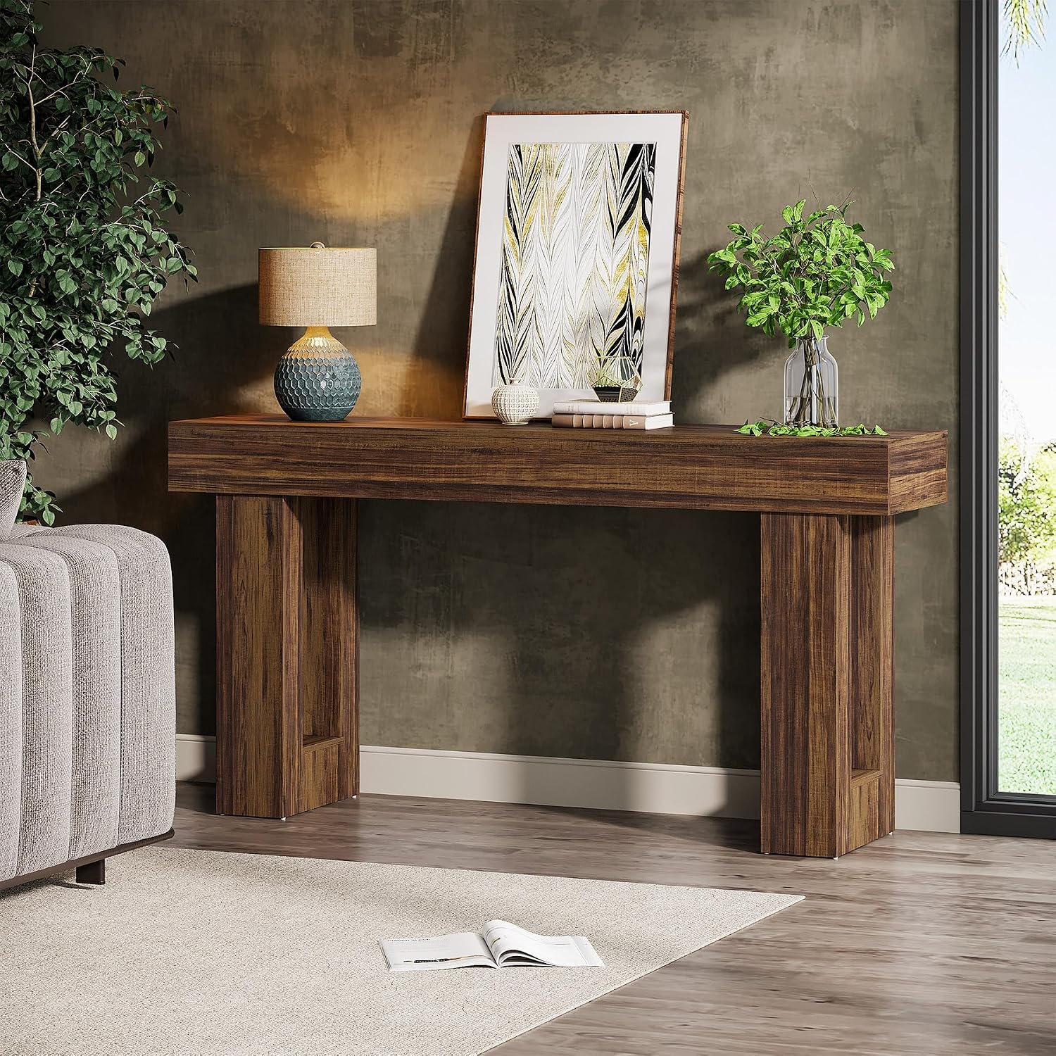 Tribesigns 63-Inch Long Console Table, MDF Wood Grain Rectangular Sofa Table Behind The Couch, Farmhouse Entryway Table for Entrance, Hallway, Living Room (Rustic Brown) — photo 3