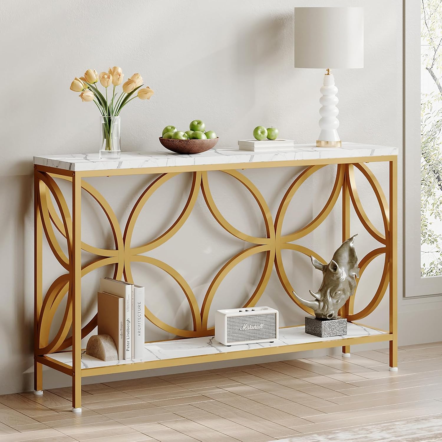 GiftGo Narrow Sofa Table 47.2 Inch, Industrial Sofa Table Behind Couch, Vintage Entry Console Table with Storage for Entryway, Living Room, Foyer, Elegant Design (Rustic Brown, 47.2)