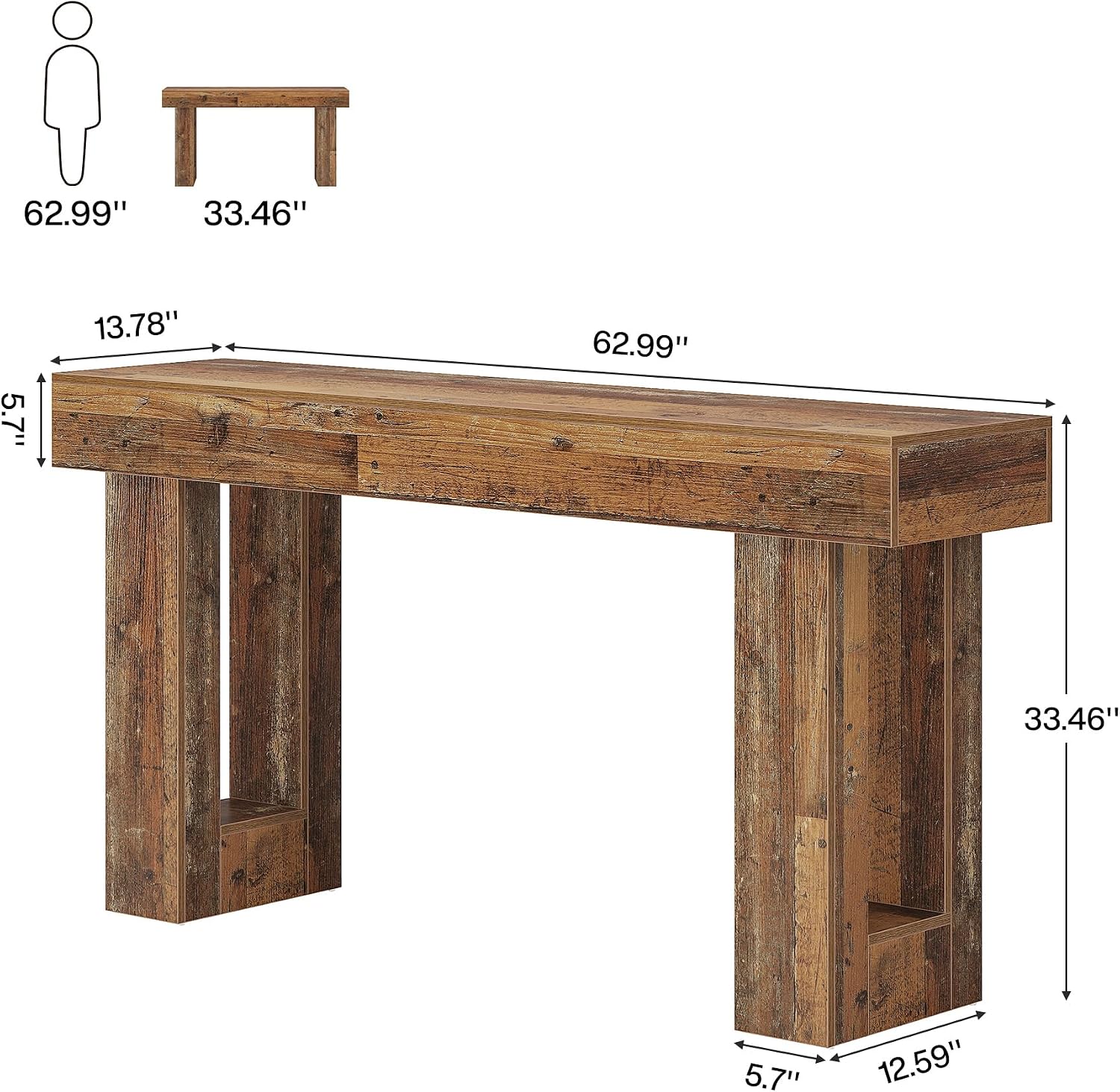 Tribesigns 63-Inch Long Console Table, Wooden Rectangular Sofa Table Behind The Couch, Farmhouse Entryway Table for Entrance, Hallway, Living Room (Mix Brown) — photo 2