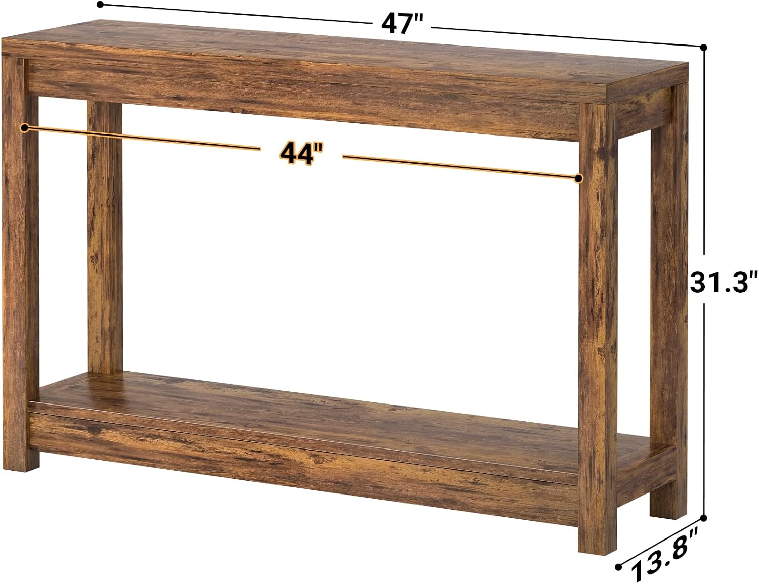 Besiost 47" Farmhouse Wood Entryway Table Narrow Console Table with Storage Behind Couch Sofa Table with Shelves Entry Way Tables with Open Storage, Easy Assembly, Black Walnut — photo 3