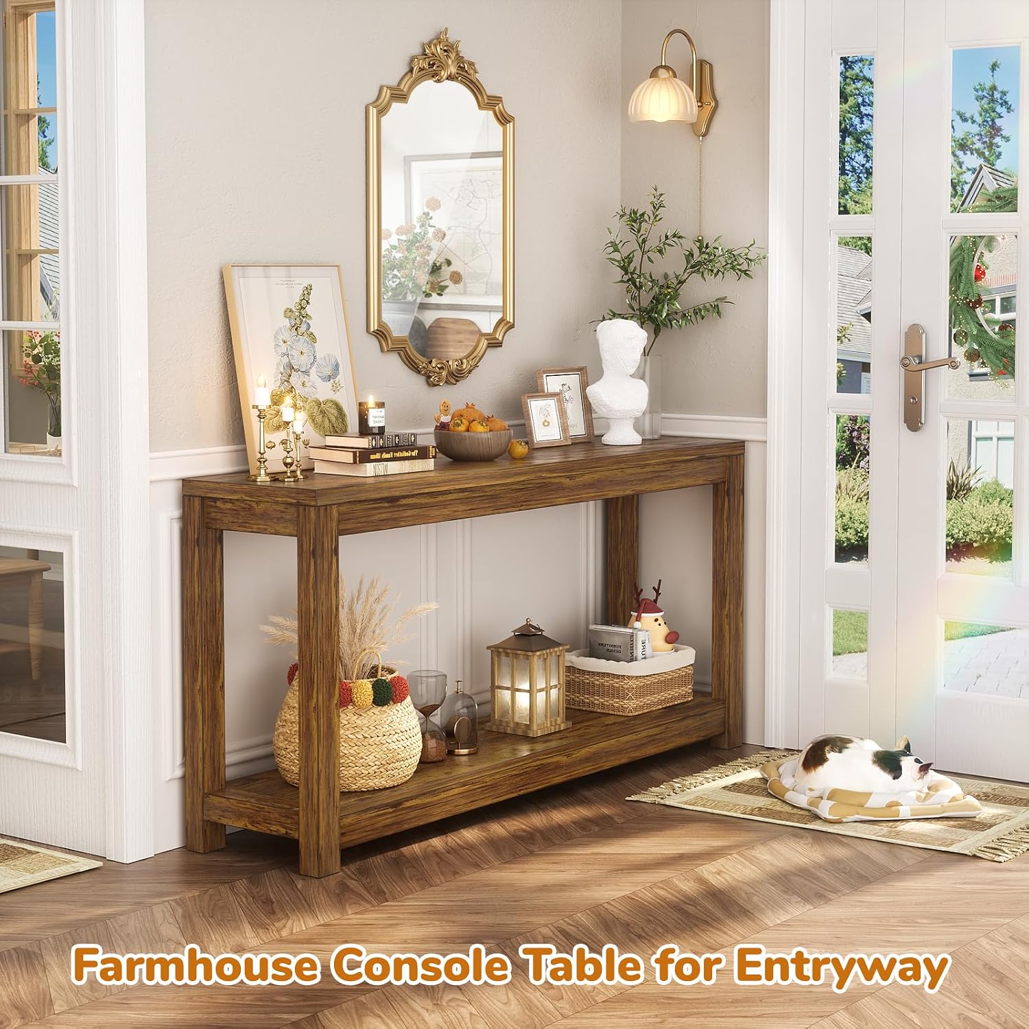 Besiost 47" Farmhouse Wood Entryway Table Narrow Console Table with Storage Behind Couch Sofa Table with Shelves Entry Way Table with Open Storage, Easy Assembly, Grey Walnut — photo 2