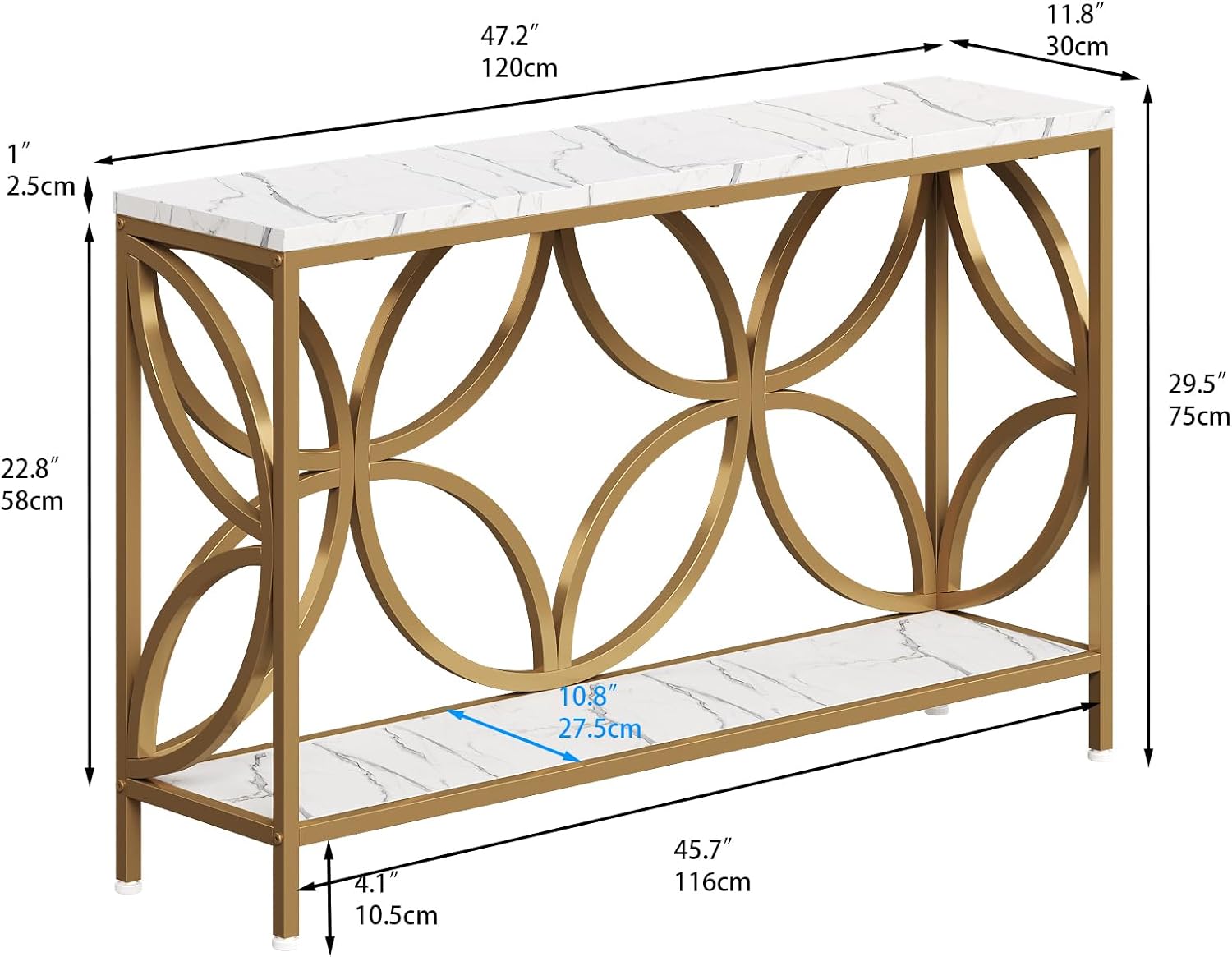 GiftGo Narrow Sofa Table 47.2 Inch, Industrial Sofa Table Behind Couch, Vintage Entry Console Table with Storage for Entryway, Living Room, Foyer, Elegant Design (Grey, 47.2) — photo 2
