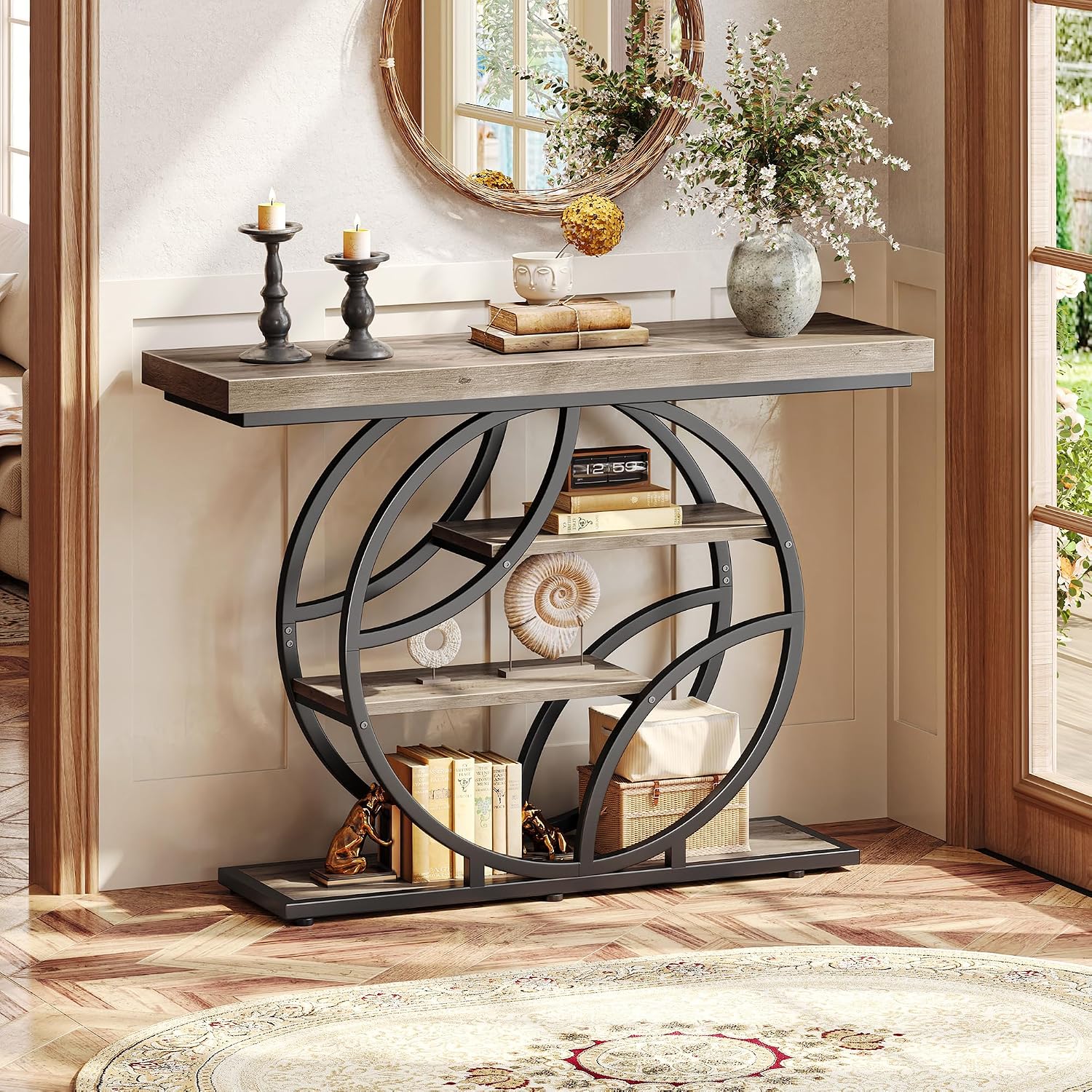 Huuger 41.3 Inch Entryway Table, Console Table with Shelves, Sofa Table | Modern Entrance Table, Console Tables for Entryway, Hallway, Entrance, Foyer, Living Room, O-Shaped Accent Table, Grey — photo 3