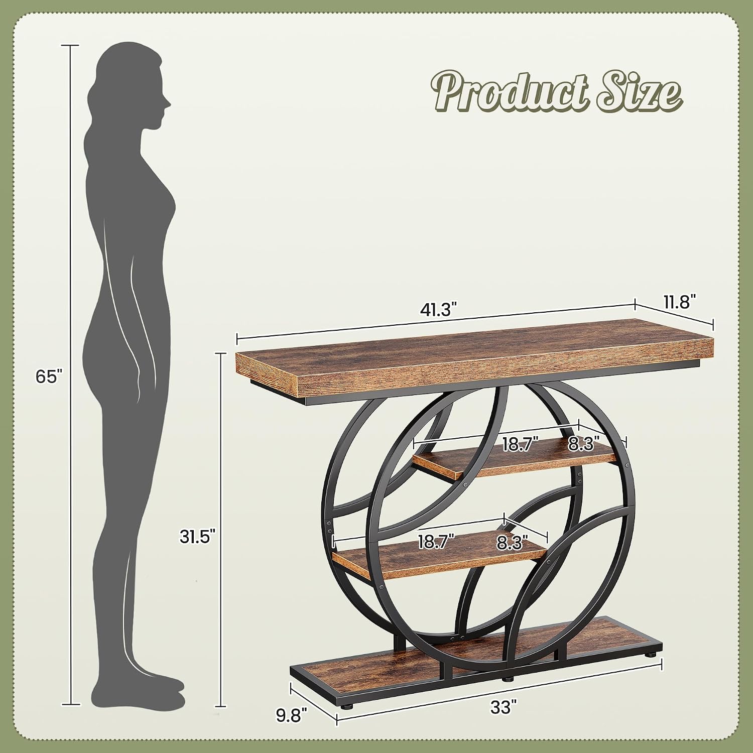 Huuger 41.3 Inch Entryway Table with Artistic Curved Metal Frame,Sofa Table | Modern Console Tables, Entrance Table for Entryway, Hallway, Entrance, Foyer, Living Room, O-Shaped Metal Frame, Rustic Br — photo 2