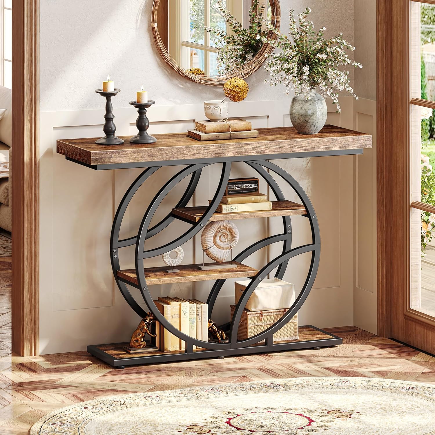 Huuger 41.3 Inch Entryway Table with Artistic Curved Metal Frame,Sofa Table | Modern Console Tables, Entrance Table for Entryway, Hallway, Entrance, Foyer, Living Room, O-Shaped Metal Frame, Rustic Br — photo 3