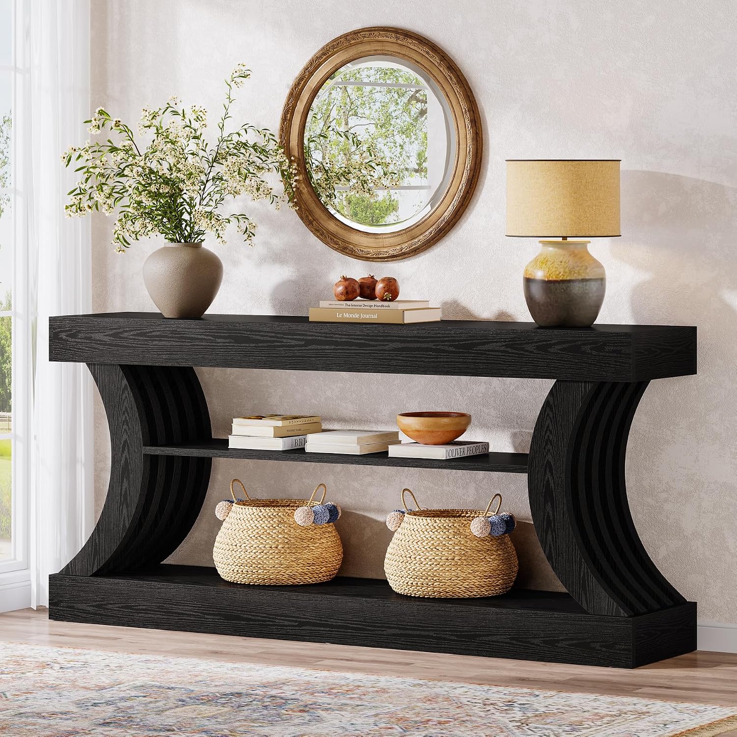 Tribesigns 70.9-Inch Long Farmhouse Entryway Console Table with Storage, 3-Tier Wooden Couch Table Behind Sofa, for Entry, Entrance, Hallway, Foyer, Living Room, Rustic Brown