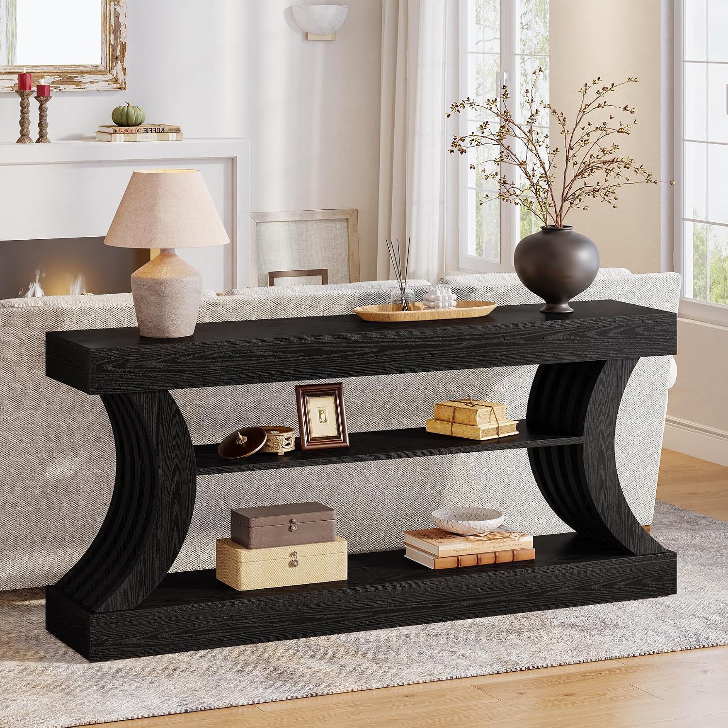 Tribesigns 70.9-Inch Long Farmhouse Entryway Console Table with Storage, 3-Tier Wooden Couch Table Behind Sofa, for Entry, Entrance, Hallway, Foyer, Living Room, Rustic Brown — photo 3