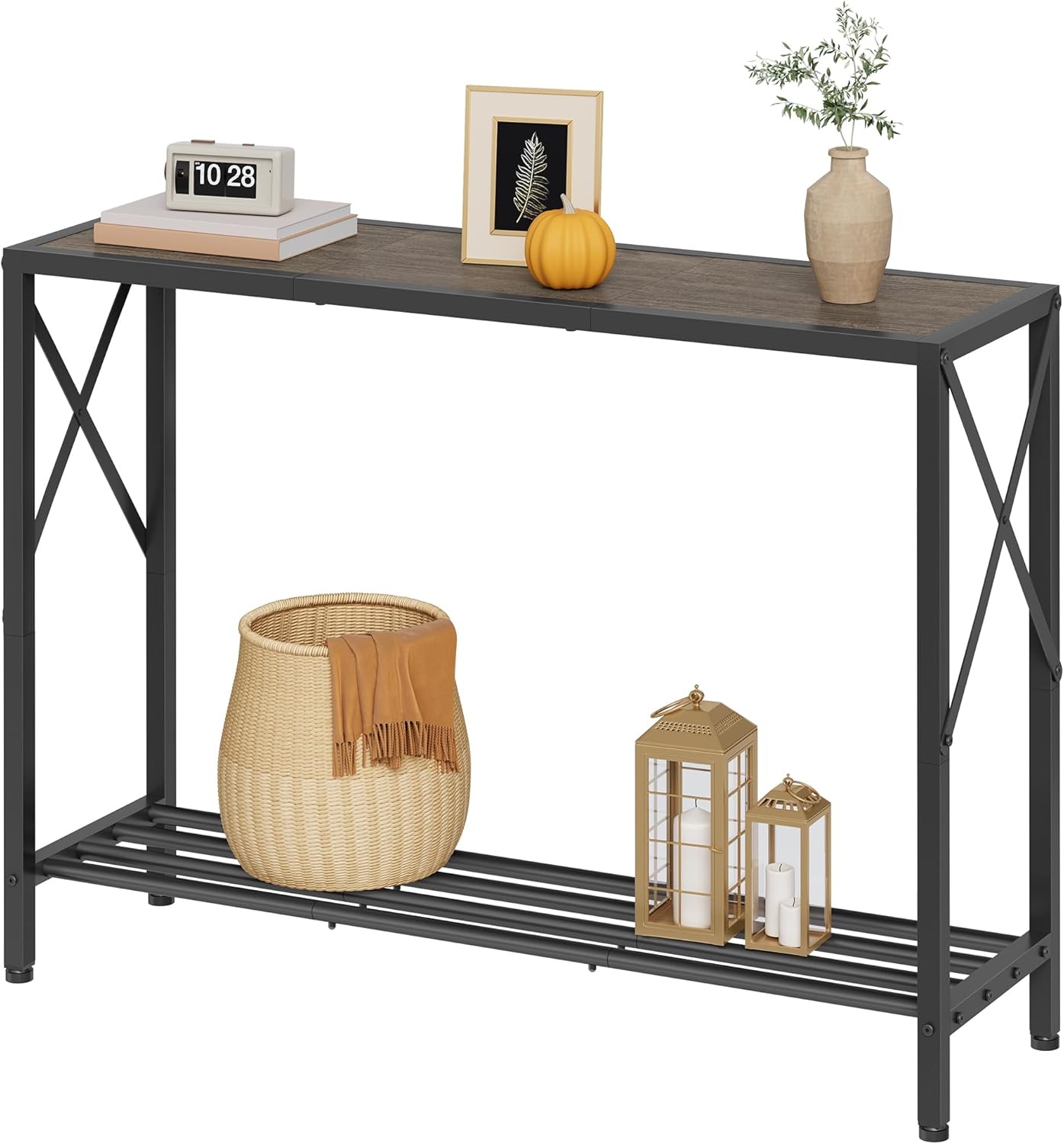Tajsoon Console Table 41.8", 2 Tier Entryway Table with Storage Shelves | Narrow Sofa Table with Stable X-Frame, Entryway Table for Hallway, Dark Grey