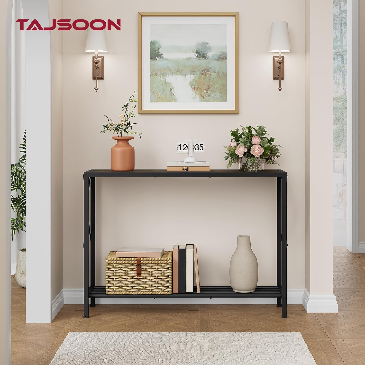 Tajsoon Console Table 41.8", 2 Tier Entryway Table with Storage Shelves | Narrow Sofa Table with Stable X-Frame, Entryway Table for Hallway, Dark Grey — photo 2