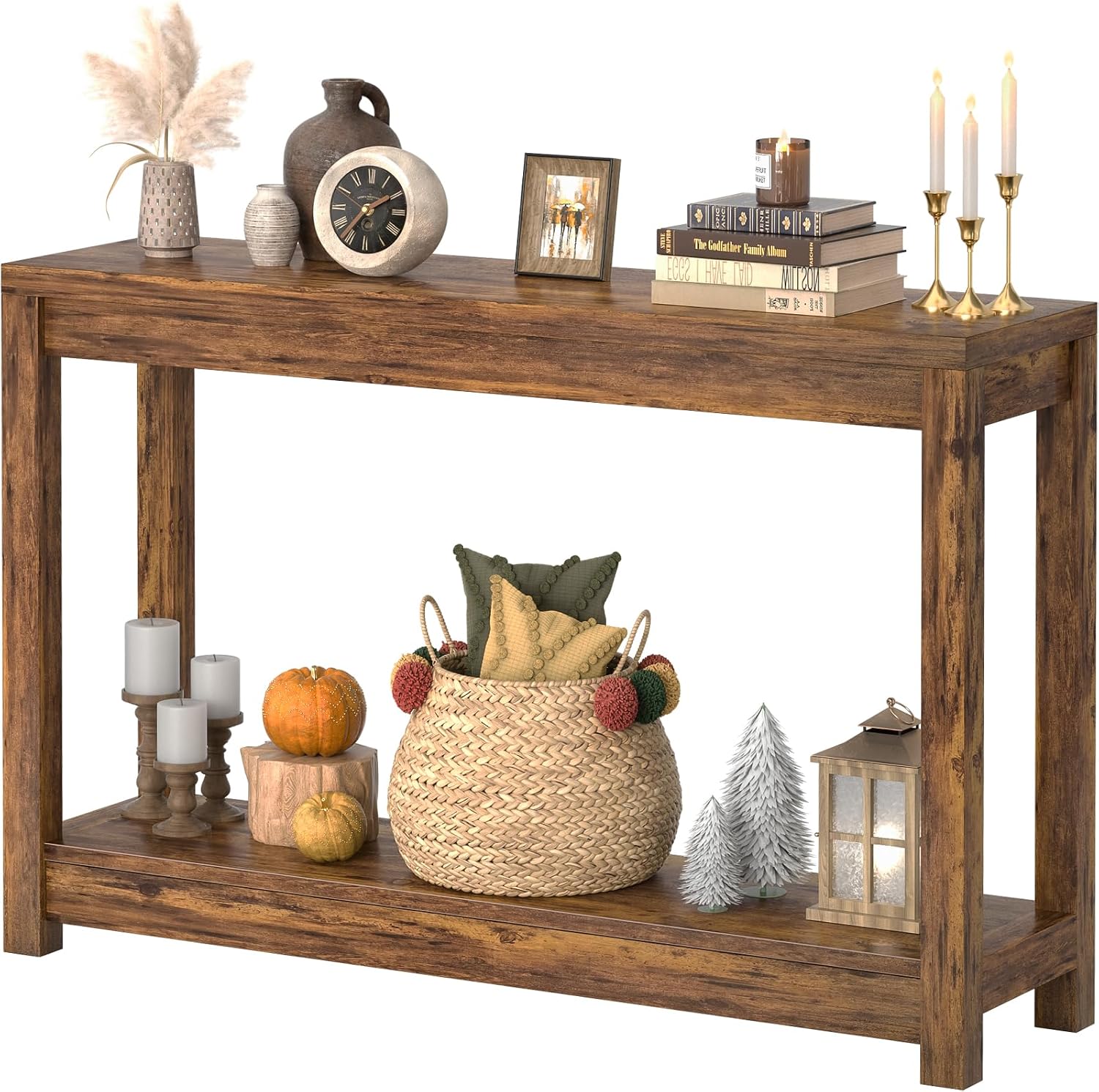 Besiost 47" Farmhouse Wood Entryway Table Narrow Console Table with Storage Behind Couch Sofa Table with Shelves Entry Way Table with Open Storage,Classical Washed Oak