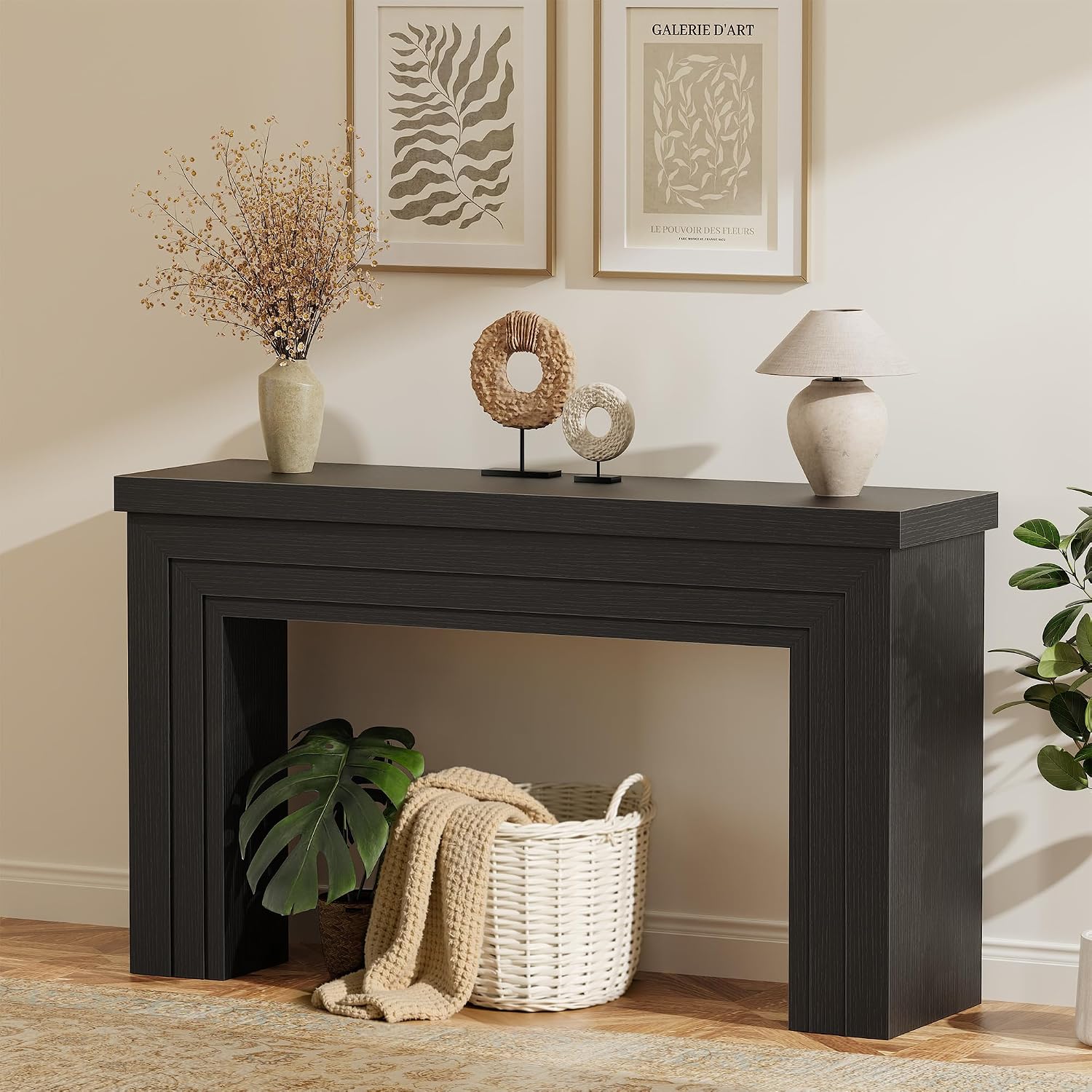 Huuger 54 Inch Entryway Table, Rectangular Console Table for Living Room | Farmhouse Sofa Table Behind the Couch, Long for Entrance, Hallway, Foyer, Black
