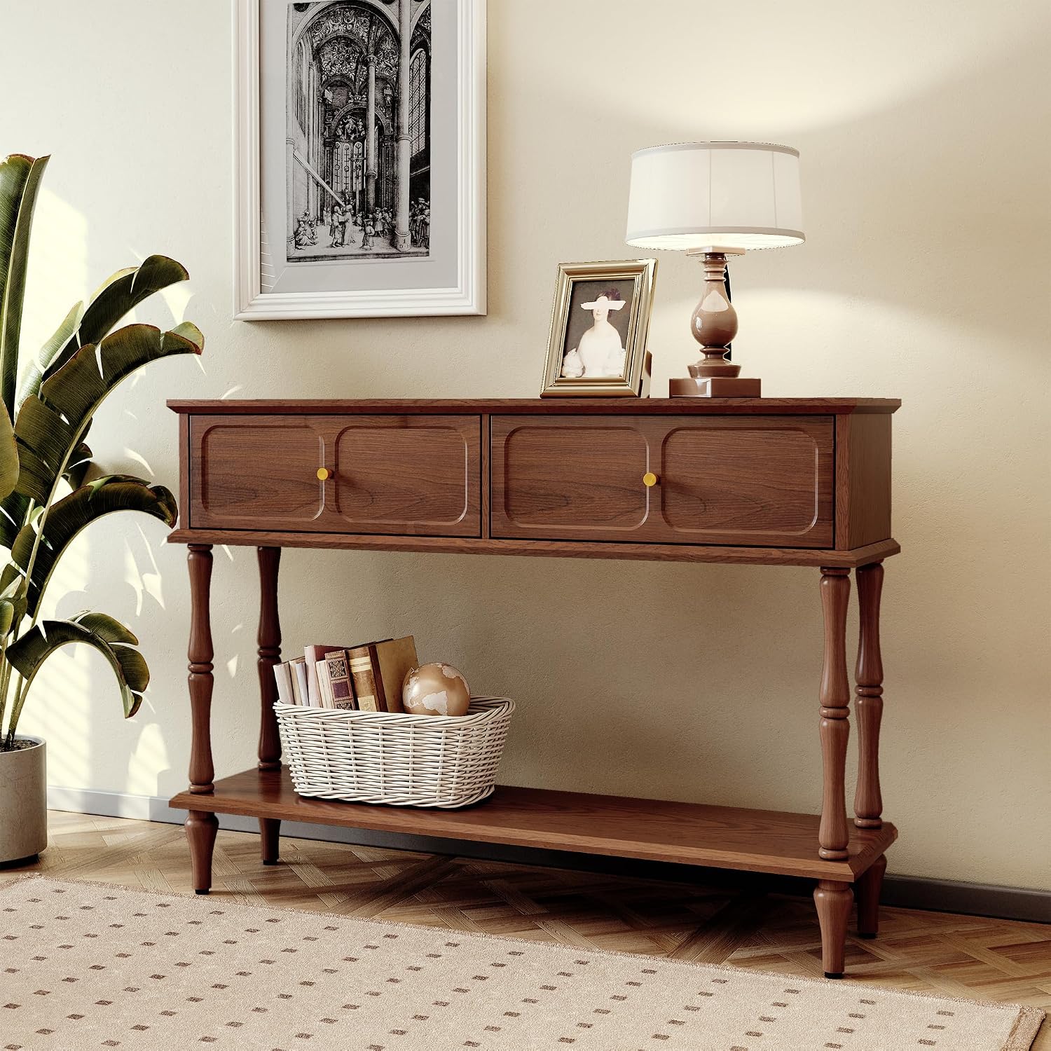 ARTPOWER 47" Mid-Century Console Table, 2 Drawers and Open Shelf, Brown | Entryway Table with Storage, Narrow Behind Couch Table for Living Room, Foyer, Hallway — photo 3