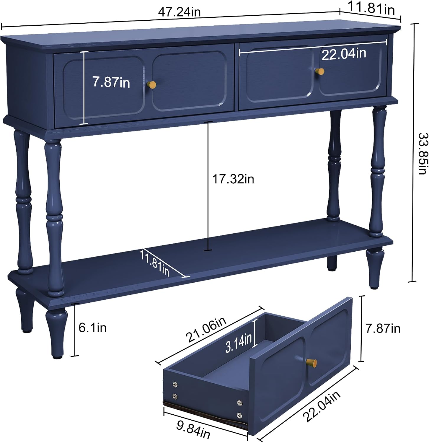 ARTPOWER 47" Mid-Century Console Table, 2 Drawers and Open Shelf, Blue | Entryway Table with Storage, Narrow Behind Couch Table for Living Room, Foyer, Hallway — photo 2