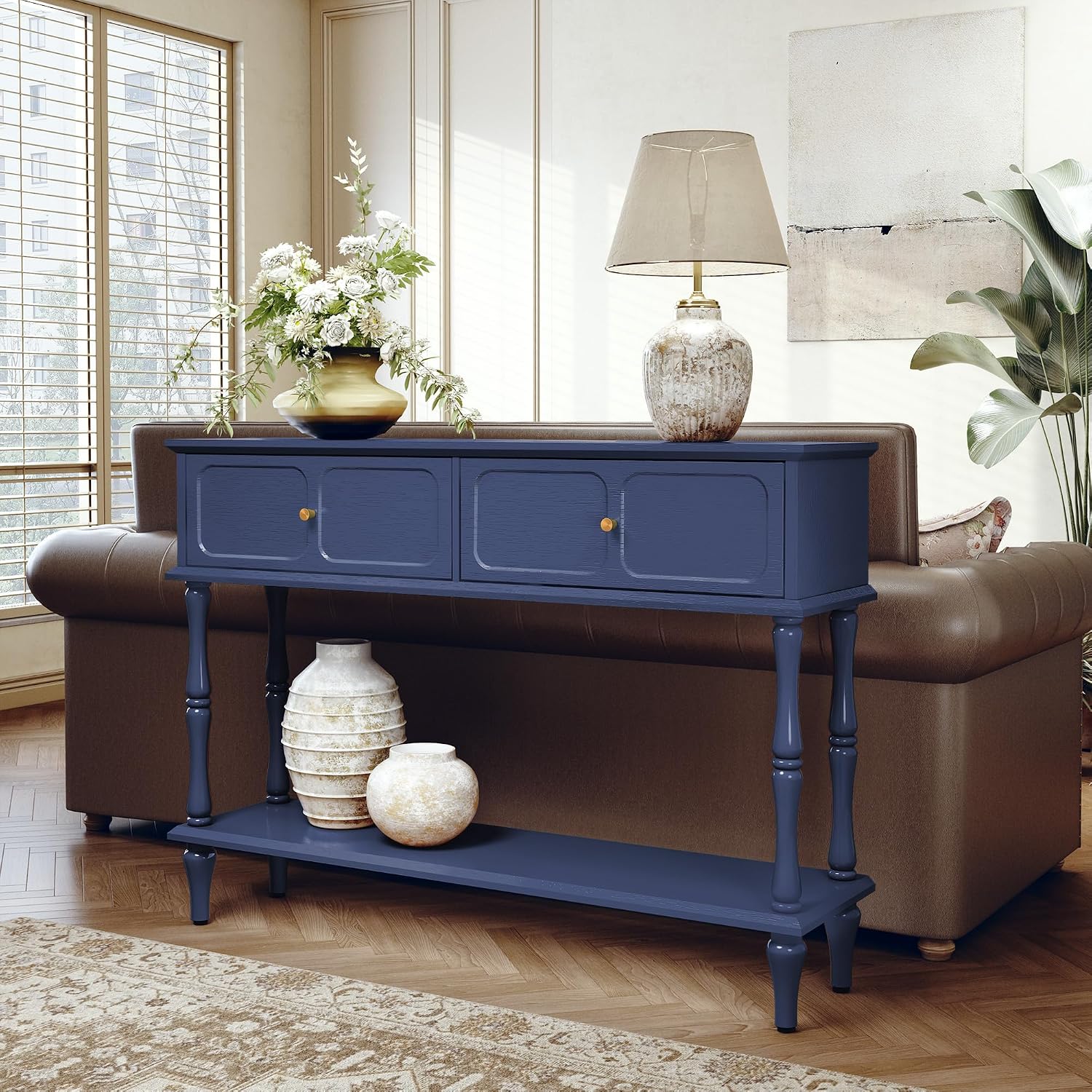 ARTPOWER 47" Mid-Century Console Table, 2 Drawers and Open Shelf, Blue | Entryway Table with Storage, Narrow Behind Couch Table for Living Room, Foyer, Hallway — photo 3