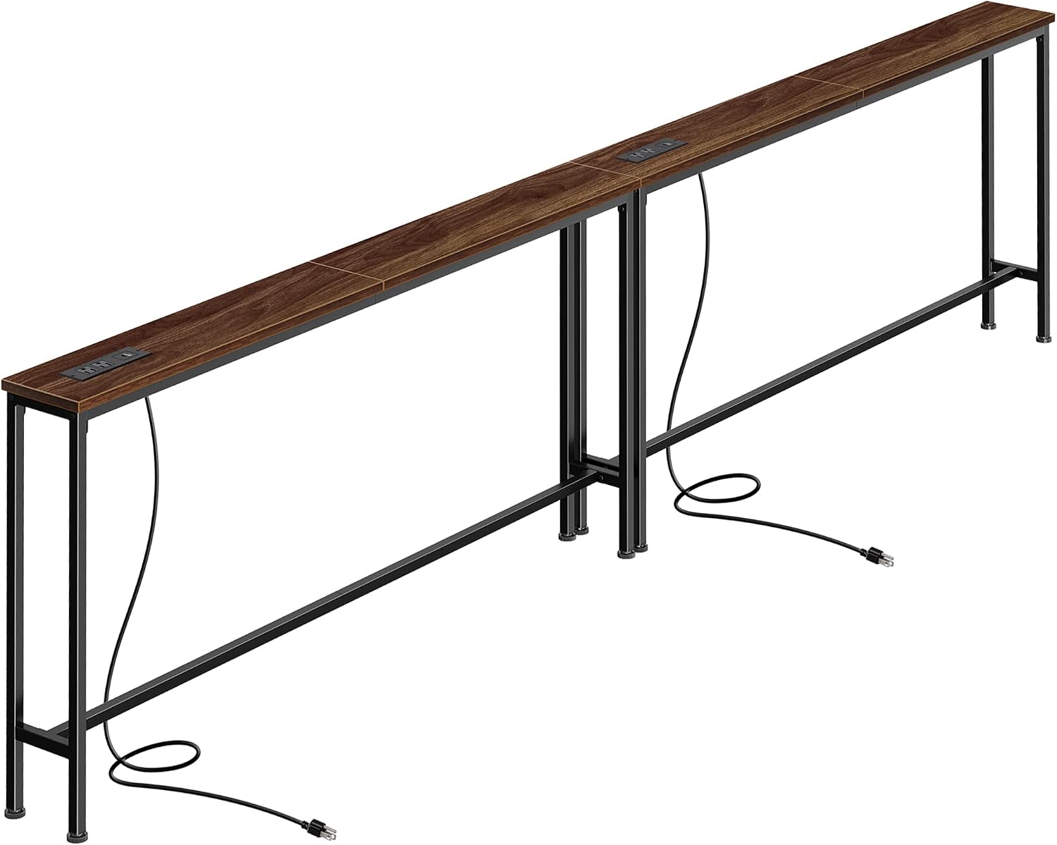 SUPERJARE 110.2 Inch Sofa Table with Power Outlets and USB-C Ports, 5.9 Inch Narrow Console Tables, Entryway Hallway Couch Tables with Storage, Behind Sofa, Living Room, Black