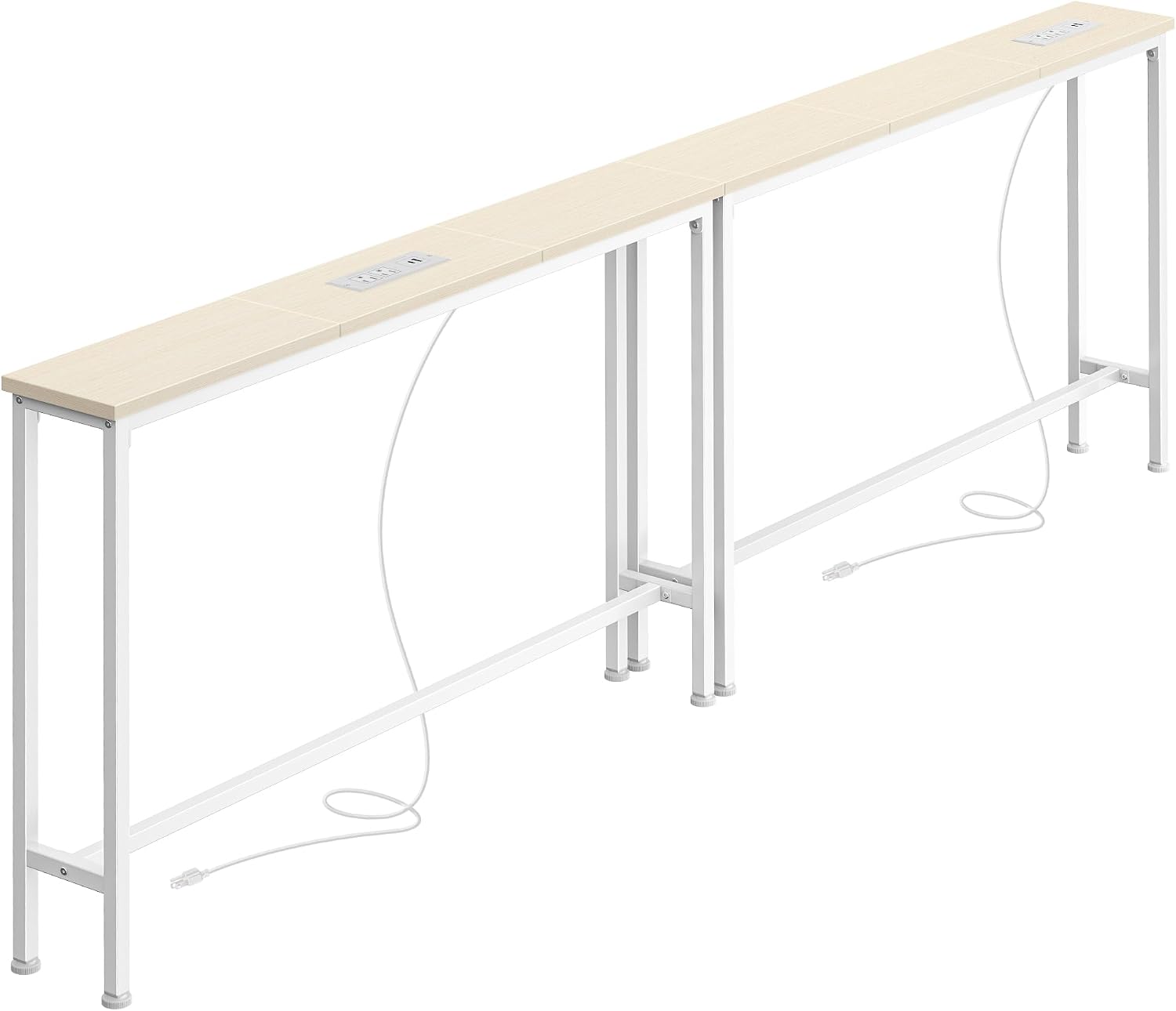 SUPERJARE 78.8 inch Narrow Behind Couch Table with Charging Stations | Power Outlet with USB-C Ports, Extra Storage Behind Sofa, Long Sofa Table Console Table for Entryway Living room, Light Wood