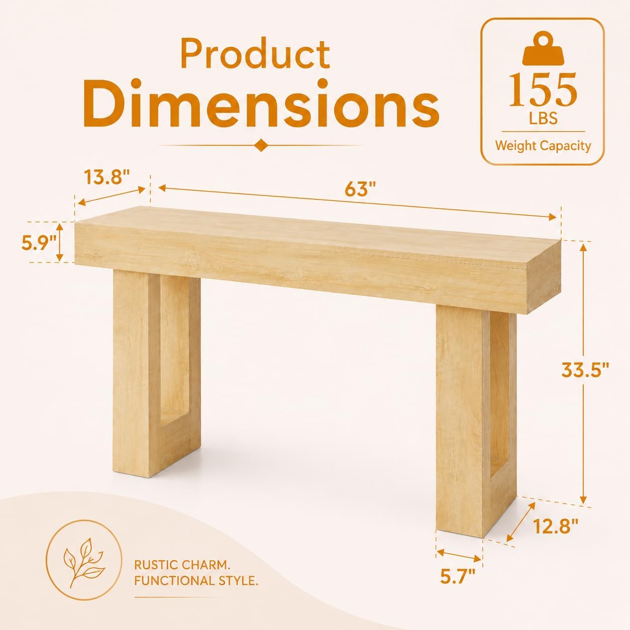 Tribesigns 63-Inch Console Table, Sofa Table Behind Couch, Farmhouse Console Table for Entryway, Wooden Entry Table Foyer — photo 3